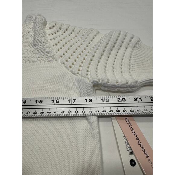NEW Aqua Cotton Crochet Puff Sleeve Top M White Pointelle Knit Short Sleeve NWT - Picture 8 of 10